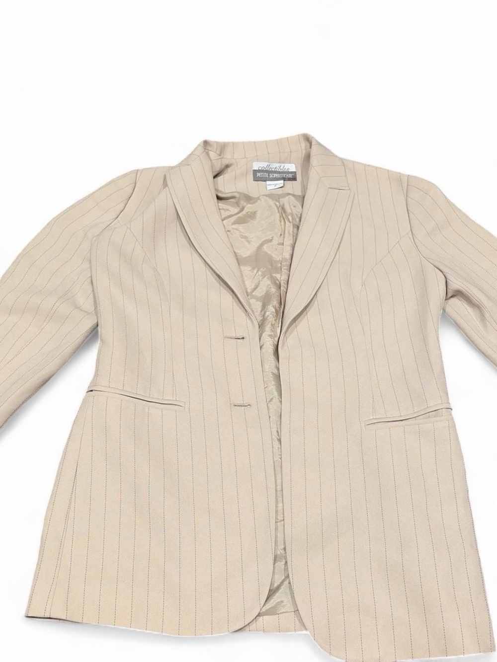 Petite Sophisticate Light Beige Pinstripe Blazer
